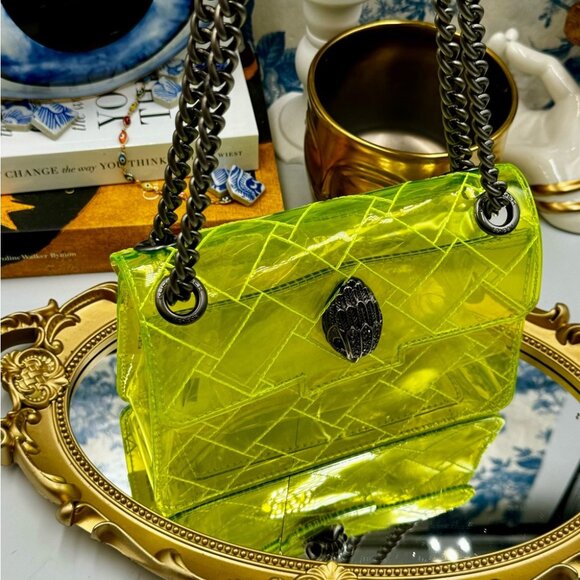 🆕 KURT GEIGER LONDON 🧿 NWOT Mini Kensington PVC Crossbody Bag, Neon Yellow - Picture 3 of 16